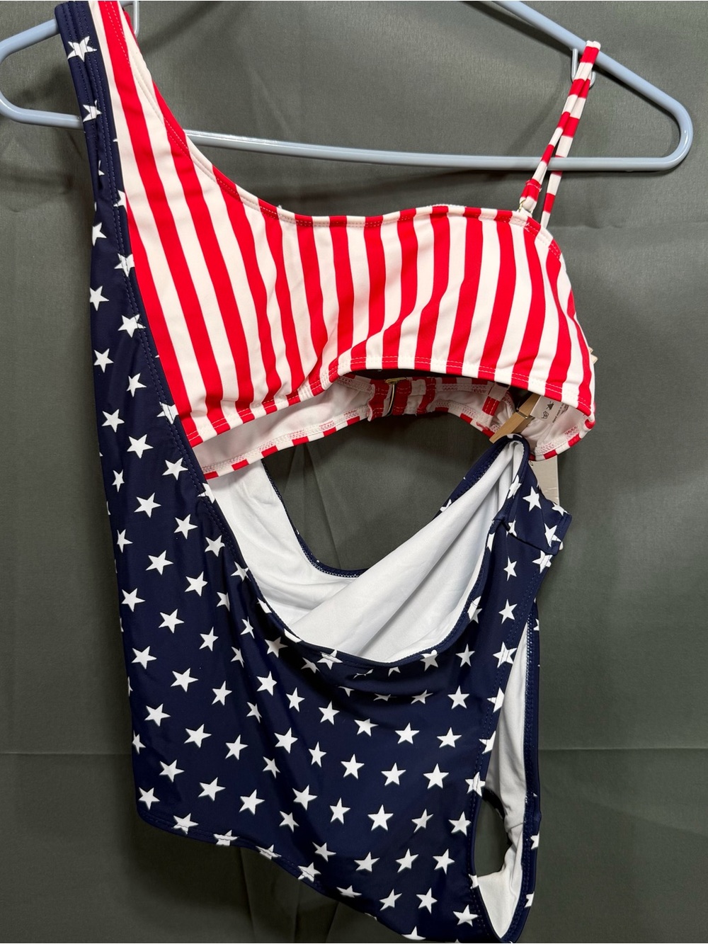 Beach Joy Swimsuit S One Shoulder Cutout Red White Blue Stars And Stripes